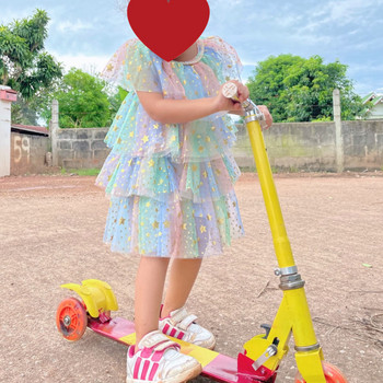 Καλοκαιρινό Παιδικό Φόρεμα Rainbow Μικρό Κοριτσάκι Princess Star Sequin Layer Party Dresses Tulle 3-8T Girl Casual Daily Wear Vestidos
