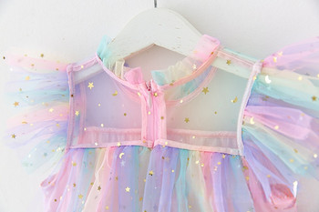 2023 Лято Нова парти рокля за момиче Rainbow Sequin Рожден ден Принцеса Костюм за деца Baby Holiday Beach Bathing Мрежеста торта Дрехи