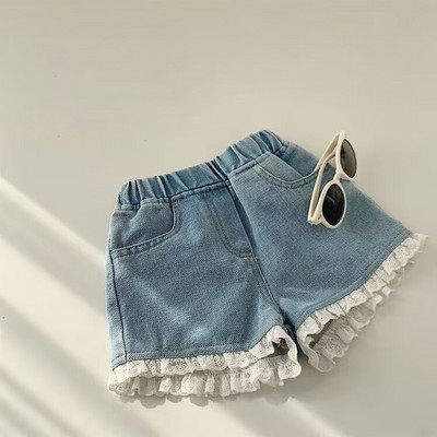 2024. aasta suvi, uued tüdrukute lühikesed püksid, uued 3–12-aastaste laste püksid, armsad ja armsad pitspitsilised pitsilised tüdrukute teksapüksid