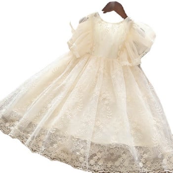 Елегантни момичета, летни дантелени волани, ръкави, плътна рокля, детски рокли за момичета, 2024 г., детски дрехи за рожден ден на принцеса 3-8 години