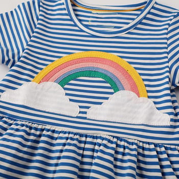 Little maven 2024 Baby Girls Summer Cartoon Rainbow Dress Ежедневна рокля Памучни дрехи за деца Детски дрехи 2-7 години