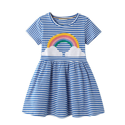 Little maven 2024 Baby Girls Summer Cartoon Rainbow Dress Ежедневна рокля Памучни дрехи за деца Детски дрехи 2-7 години