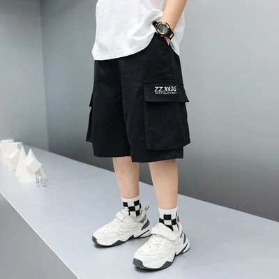 Fiú rövidnadrágok forró nyári bő nadrágok tinédzser nadrág ruhák fiúk alkalmi teherhordó rövid nadrágok gyermek elasztikus derékú pamut nadrágok