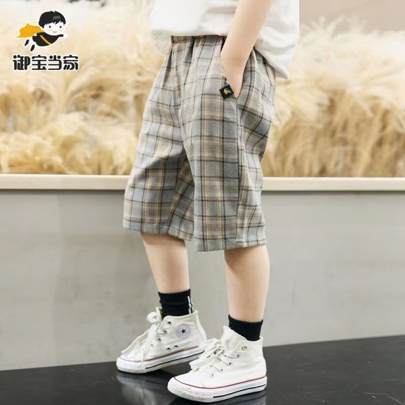 2022 m. nauji berniukų languoti šortai, laisvalaikio vasaros vaikiški madingi minkšti, kvėpuojantys penkių ketvirčių kelnės, aukštos kokybės vaikiški drabužiai