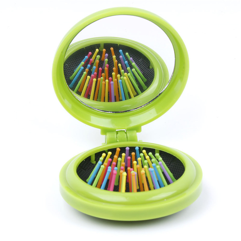 Jauna pārnēsājama apaļa ķemmes kabata maza izmēra ceļojumu masāžas salokāmas ķemmes matu suka ar spoguli veidojošu 7 krāsu dropship TSLM1