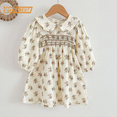 Pavasara rudens bērni Meiteņu zīdaiņu kleita ar garām piedurknēm, ar ziedu apdruku, princeses kleita ikdienišķa meiteņu kleita bērnu apģērba kleita