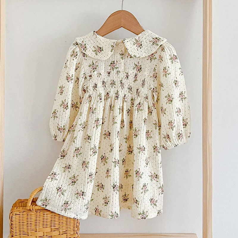 Pavasara rudens bērni Meiteņu zīdaiņu kleita ar garām piedurknēm, ar ziedu apdruku, princeses kleita ikdienišķa meiteņu kleita bērnu apģērba kleita