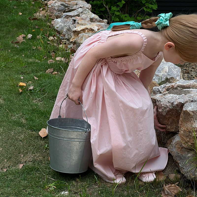 Nyári baba lányoknak felfüggesztett, puffadt ruha Ujjatlan, édes hercegnős ruha lányoknak koreai stílusú lányoknak, kifinomult kidolgozású hercegnőruha