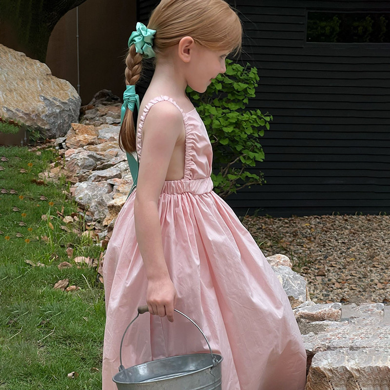 Nyári baba lányoknak felfüggesztett, puffadt ruha Ujjatlan, édes hercegnős ruha lányoknak koreai stílusú lányoknak, kifinomult kidolgozású hercegnőruha