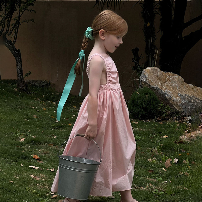 Nyári baba lányoknak felfüggesztett, puffadt ruha Ujjatlan, édes hercegnős ruha lányoknak koreai stílusú lányoknak, kifinomult kidolgozású hercegnőruha