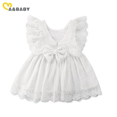Ma&Baby 6M-5Y Toddler Bērns Bērns Meitenes Balta Kleita Vasaras Volāni Mežģīnes Bow Princeses Kleitas Kostīmi Apģērbi