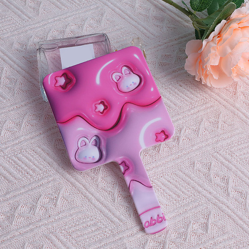 Rokas grima spogulis jauks multfilmas trusis kvadrātveida grima spogulis ar roktura spoguli Spa salona kompaktie spoguļi kosmētikas spogulis