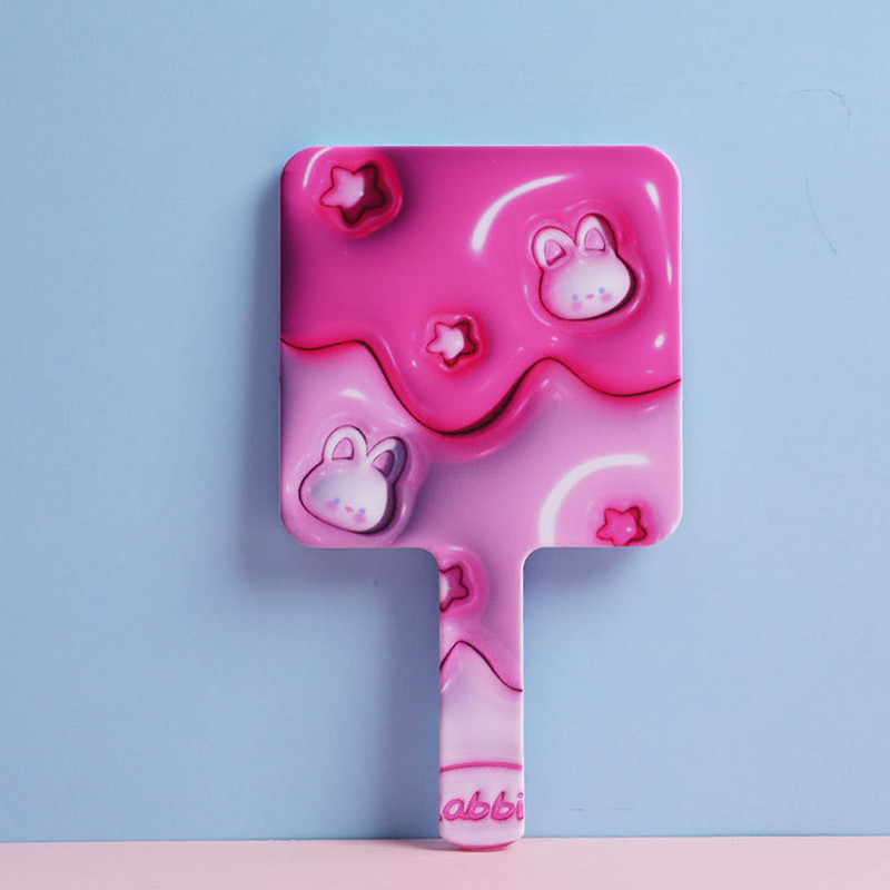 Rokas grima spogulis jauks multfilmas trusis kvadrātveida grima spogulis ar roktura spoguli Spa salona kompaktie spoguļi kosmētikas spogulis