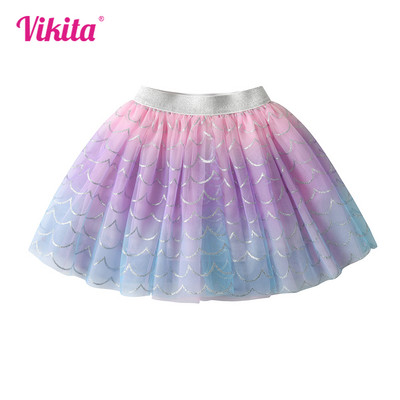 VIKITA Kids Mermaid Print Szoknya Lányok Színes Gradiens Princess Mini Szoknyák Lányok Party Beach Alkalmi szoknyák Gyermekjelmezek