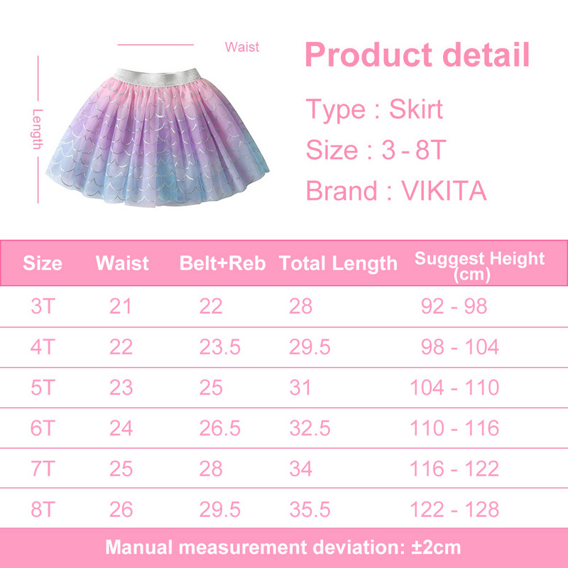 VIKITA Kids Mermaid Print Szoknya Lányok Színes Gradiens Princess Mini Szoknyák Lányok Party Beach Alkalmi szoknyák Gyermekjelmezek