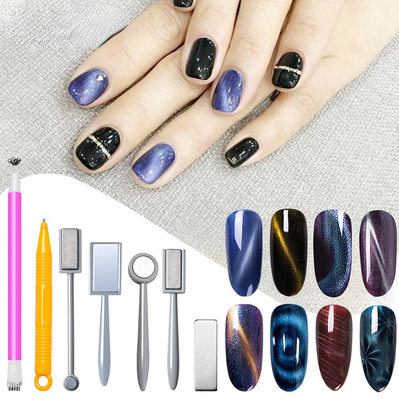 Instrumente cu magnet pentru ochi de pisică, un singur cap dublu, cu gel pentru ochi de pisică, stick cu linie curbată, bandă, modele 3D pentru decorarea unghiilor cu gel de poloneză