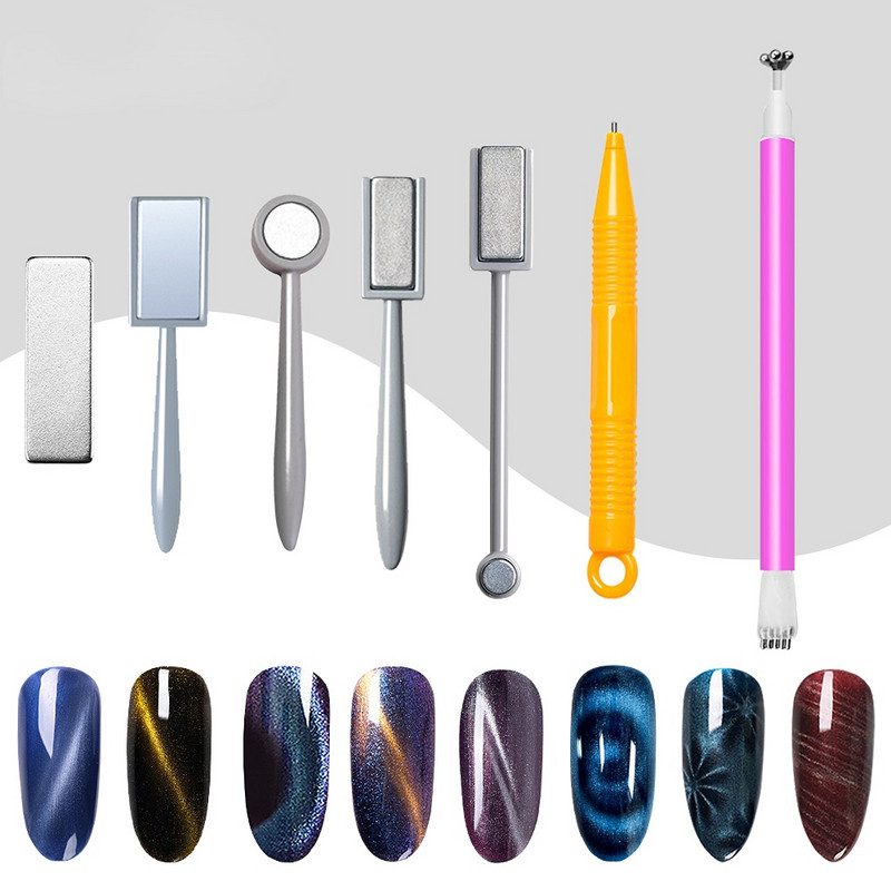 Instrumente cu magnet pentru ochi de pisică, un singur cap dublu, cu gel pentru ochi de pisică, stick cu linie curbată, bandă, modele 3D pentru decorarea unghiilor cu gel de poloneză