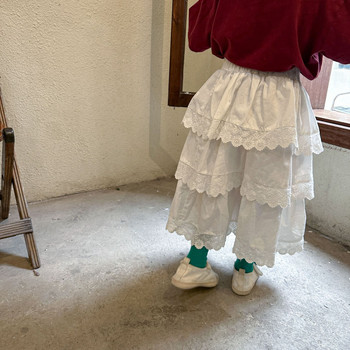 Κορίτσια Φούστα μισού μήκους Δαντέλα Πριγκίπισσα Φούστα από καθαρό βαμβάκι Παιδικά ρούχα Καλοκαίρι 2024 Νέα Φθινοπωρινή παιδική τούρτα μακριά φούστα