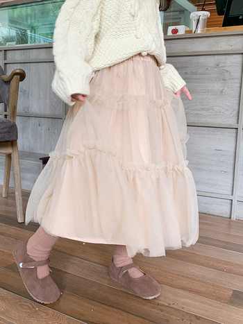 Ανοιξιάτικες κοριτσίστικες φούστες Παιδικές μοντέρνες ευέλικτες μεγάλη φούστα Στρίφωμα Γάζες Φούστες Μεσαίες και Μικρές Κορίτσια Χνουδωτό Διχτυωτό Μισό Φούστα