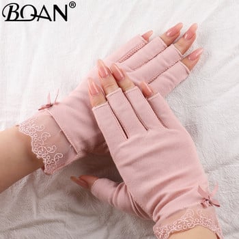 BQAN 2 бр. Дантелени анти-UV ръкавици за нокти UV Gel Shield Glove Fingerless Manicure Nail Art Tools LED Lamp Nails Sushion Radiation Hand