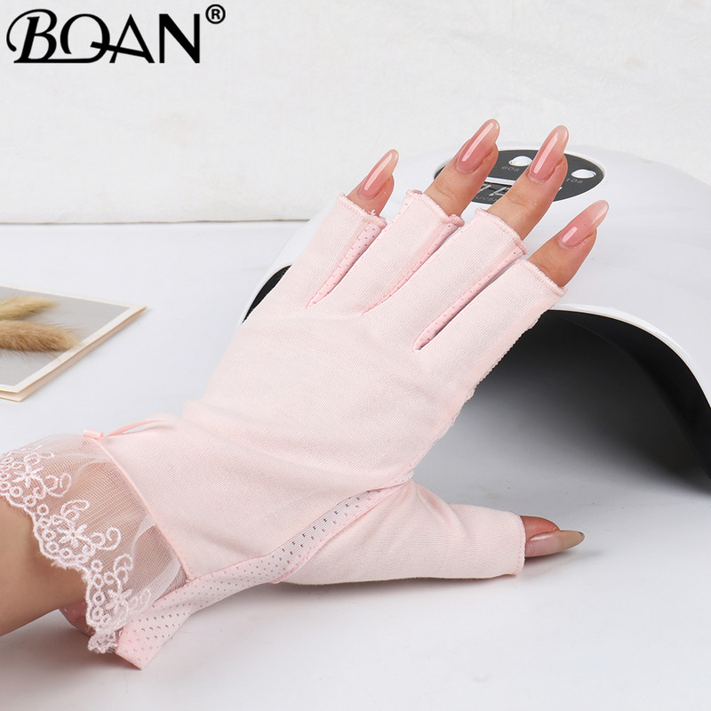 BQAN 2pc Lace Anti UV Nagu cimdi UV Gel Shield Glove Fingerless Manikīrs Nail Art Tools LED Lamp Nails Žāvētājs Radiācijas Rokas