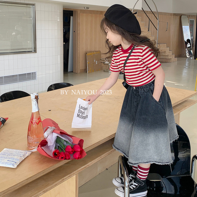 Proljeće jesen Djevojačka traper suknja Ljeto 2023 Nova korejska beba Dječja retro gradijentna suknja Dječja moderna duga suknja