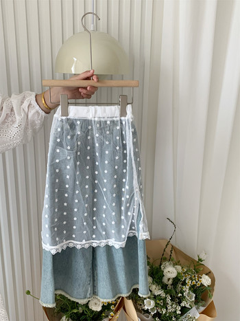 ελάφι jonmi 2024 Άνοιξη Νέο Κορεάτικο στυλ Φούστες με κέντημα για μωρά για κοριτσάκια Παιδική φούστα με σχέδιο ταιριάσματος κούφιο