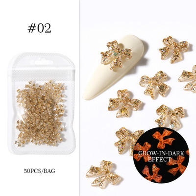 50gab. 3D gaismas nagu piekariņi, aksesuāri, želejas lentes, bantītes, nagu mākslas rotājumi, caurspīdīgi kristāla manikīra rotaslietas