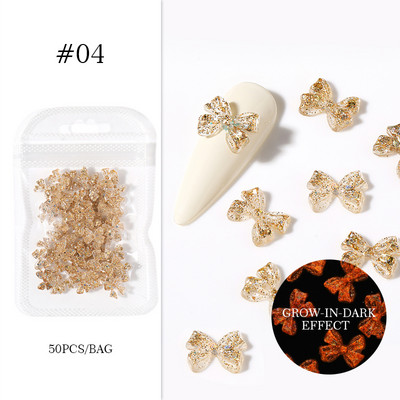 50gab. 3D gaismas nagu piekariņi, aksesuāri, želejas lentes, bantītes, nagu mākslas rotājumi, caurspīdīgi kristāla manikīra rotaslietas