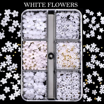 Vânzare fierbinte 6 grile Macaron Rășină 3D Flori cu cinci petale Nail Art Deaoration Mixte Minge de unghii mici/Crystal/Accesorii de flacără