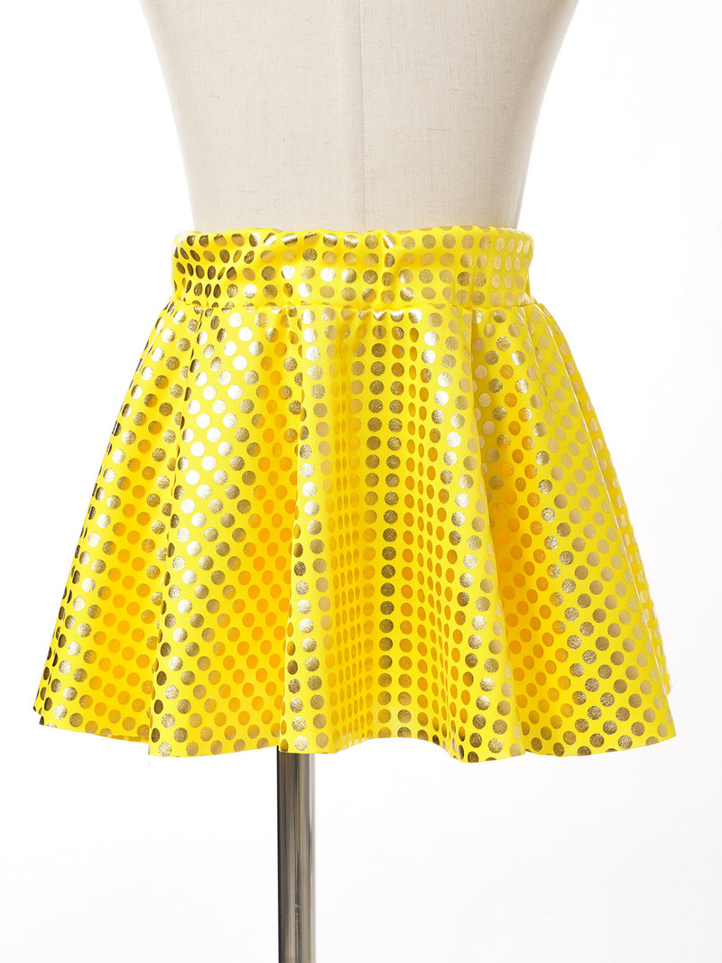 Copii Fete Mini-fustă de dans cu buline strălucitoare în linie A, îmbrăcăminte ocazională, fuste leagăn cu talie elastică pentru costume de performanță disco de jazz