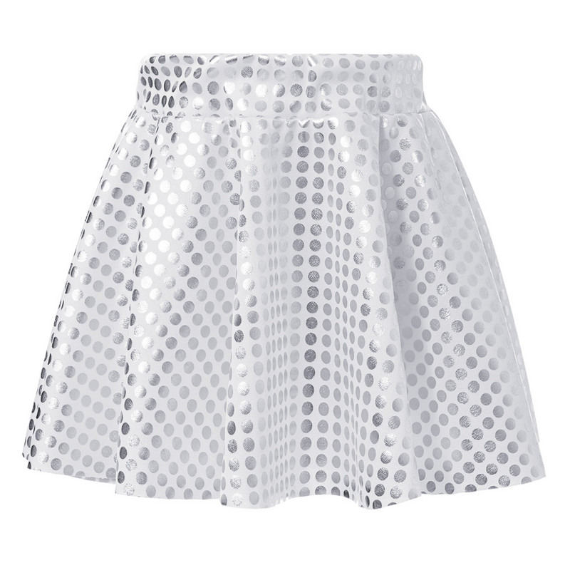 Copii Fete Mini-fustă de dans cu buline strălucitoare în linie A, îmbrăcăminte ocazională, fuste leagăn cu talie elastică pentru costume de performanță disco de jazz