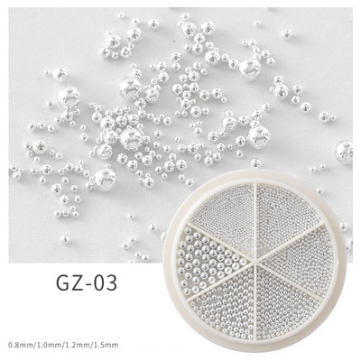 6 režģu nagu mākslas sīkas tērauda kaviāra krelles 0,8-1,5 mm jaukta izmēra 3D dizains rožu zelta sudraba rotaslietas manikīrs DIY dekors