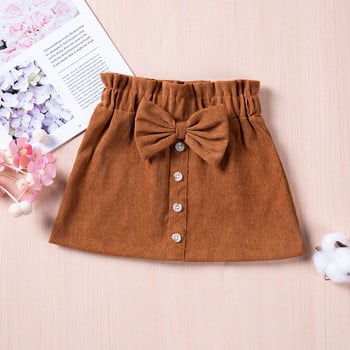 Μικρή φούστα για κοριτσάκι με φιόγκο Ελαστική καφέ φούστα με μασίφ κουμπιά με ντεκόρ με φιόγκο Casual φθινόπωρο για κορίτσια