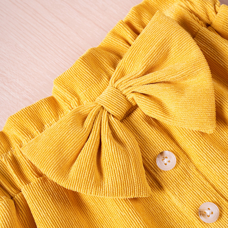 Fusta scurtă pentru fetiță, cu fundă, elastică, maro, cu nasturi, cu decor cu fundă, Pantaloni casual pentru fete de primăvară, toamnă