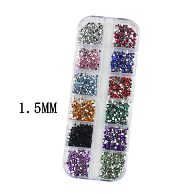 3000 buc o cutie Nail Art cu spate plat stras de cristal 1,5 mm 2,0 mm Diamante orbitoare Strass Vârf de manichiură Decor 3D