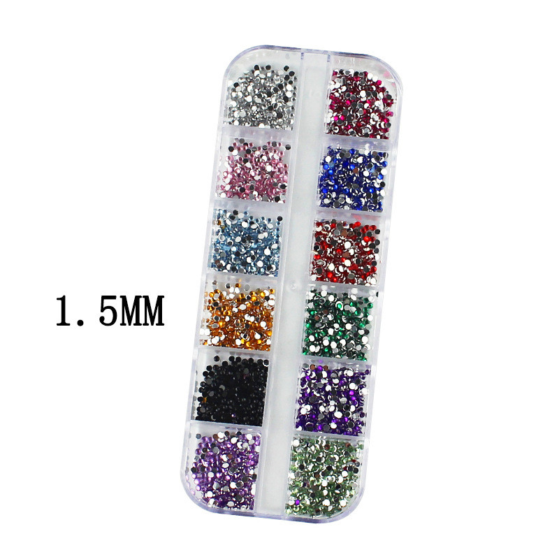 3000 buc o cutie Nail Art cu spate plat stras de cristal 1,5 mm 2,0 mm Diamante orbitoare Strass Vârf de manichiură Decor 3D