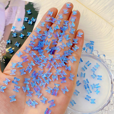 100Gb Krāsains Aurora Butterfly Nail Art Decoration 6mm Resin Mini 3D Butterfly Nail Charms AB /Pink Cute Manicure Butterfly N*