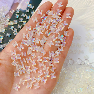 100Gb Krāsains Aurora Butterfly Nail Art Decoration 6mm Resin Mini 3D Butterfly Nail Charms AB /Pink Cute Manicure Butterfly N*