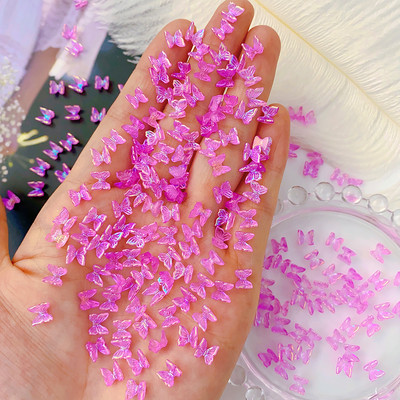 100Gb Krāsains Aurora Butterfly Nail Art Decoration 6mm Resin Mini 3D Butterfly Nail Charms AB /Pink Cute Manicure Butterfly N*