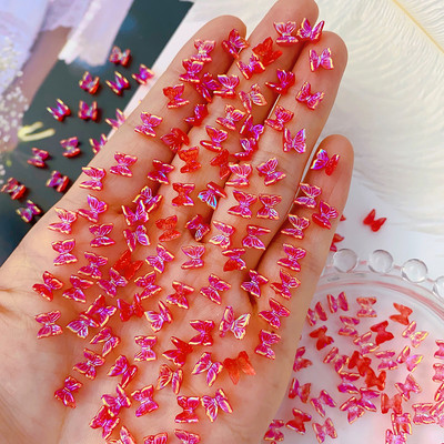 100Gb Krāsains Aurora Butterfly Nail Art Decoration 6mm Resin Mini 3D Butterfly Nail Charms AB /Pink Cute Manicure Butterfly N*