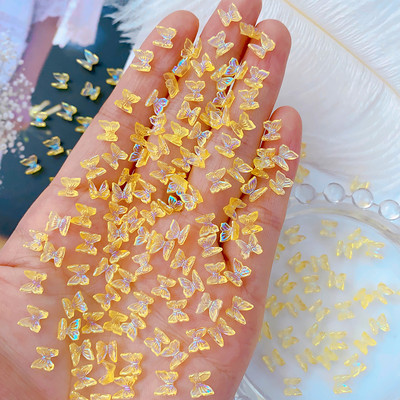 100Gb Krāsains Aurora Butterfly Nail Art Decoration 6mm Resin Mini 3D Butterfly Nail Charms AB /Pink Cute Manicure Butterfly N*