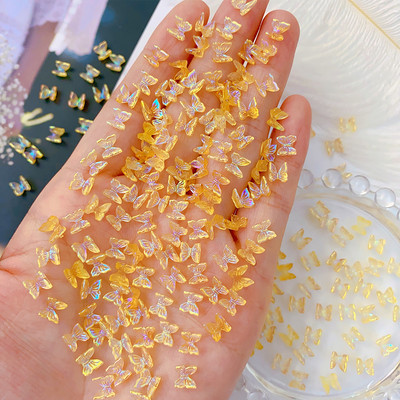 100Gb Krāsains Aurora Butterfly Nail Art Decoration 6mm Resin Mini 3D Butterfly Nail Charms AB /Pink Cute Manicure Butterfly N*