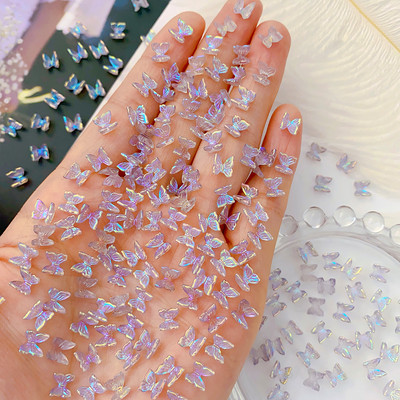 100Gb Krāsains Aurora Butterfly Nail Art Decoration 6mm Resin Mini 3D Butterfly Nail Charms AB /Pink Cute Manicure Butterfly N*
