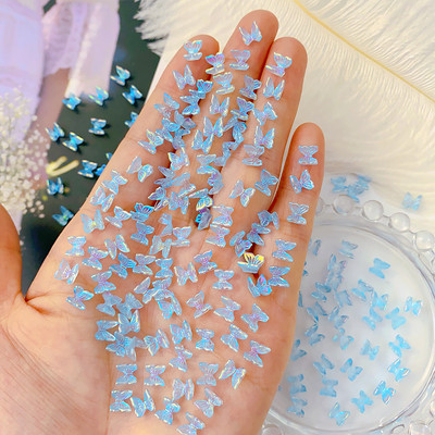 100Gb Krāsains Aurora Butterfly Nail Art Decoration 6mm Resin Mini 3D Butterfly Nail Charms AB /Pink Cute Manicure Butterfly N*