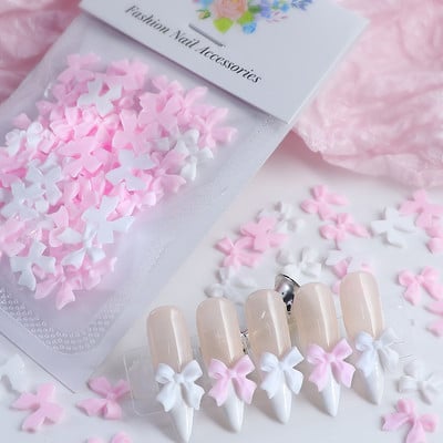 50 kom/vrećica Ružičasto bijela vrpca Mašna Privjesci za nokte Korejski crveni dijelovi Nail Art Kravata Dekoracija Kawaii dodaci Pribor za dizajn manikure