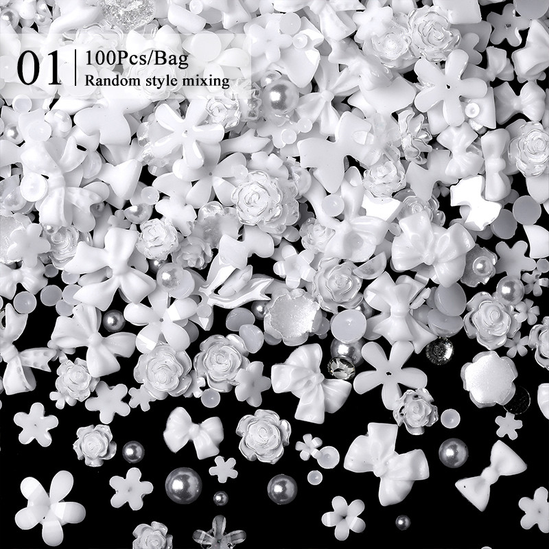 100 gab. Jauktu sveķu nagu mākslas piekariņi Kawaii konfektes, krāsaini ziedi