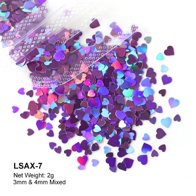 2g Hologrāfisks nagu mākslas mirdzums, spīdīgs, salds, mīļš, sirds pārslas, fliteris