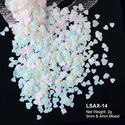 2g Hologrāfisks nagu mākslas mirdzums, spīdīgs, salds, mīļš, sirds pārslas, fliteris