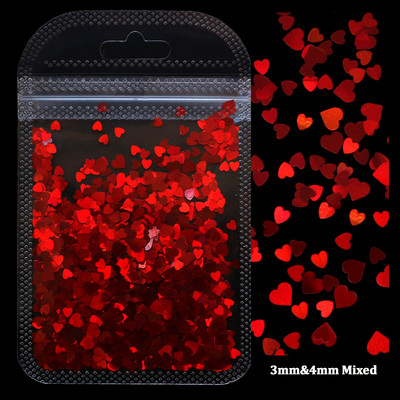 2g Hologrāfisks nagu mākslas mirdzums, spīdīgs, salds, mīļš, sirds pārslas, fliteris